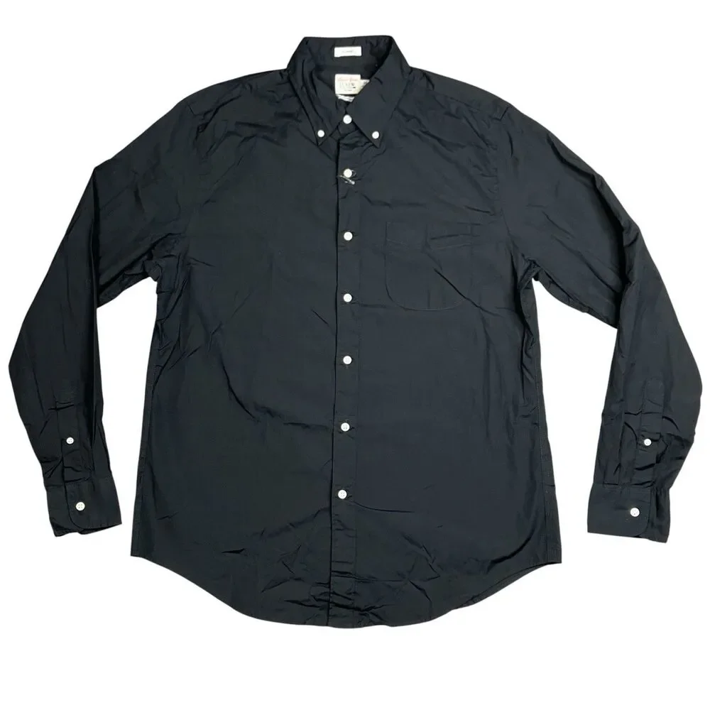 J Crew Button Black Down Shirt Mens M Black Long Sleeve Cotton Secret Wash BJ706
